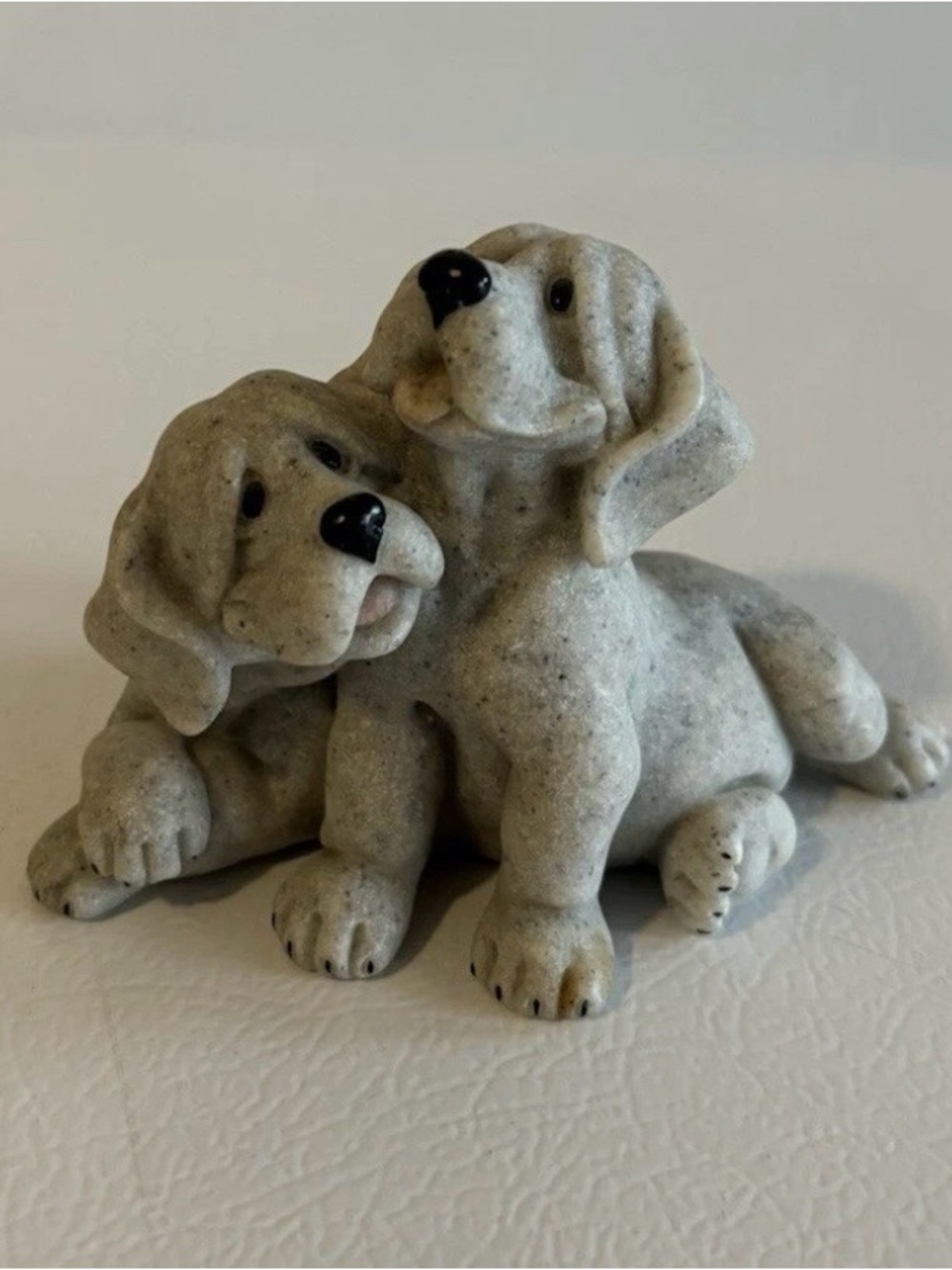 Stone-Look Ceramic Puppy Figurines - Pair in Speckled Gray